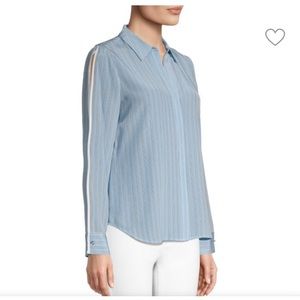 NWOT L’ AGENCE Maggie striped split neck blouse